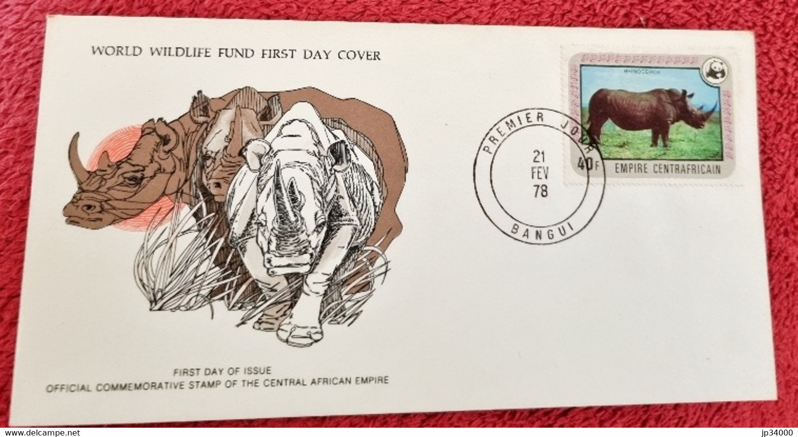 CENTRAFRIQUE  Rhinocéros, WWF, Yvert N° 328 FDC, Enveloppe 1er Jour 1976 - Rhinoceros