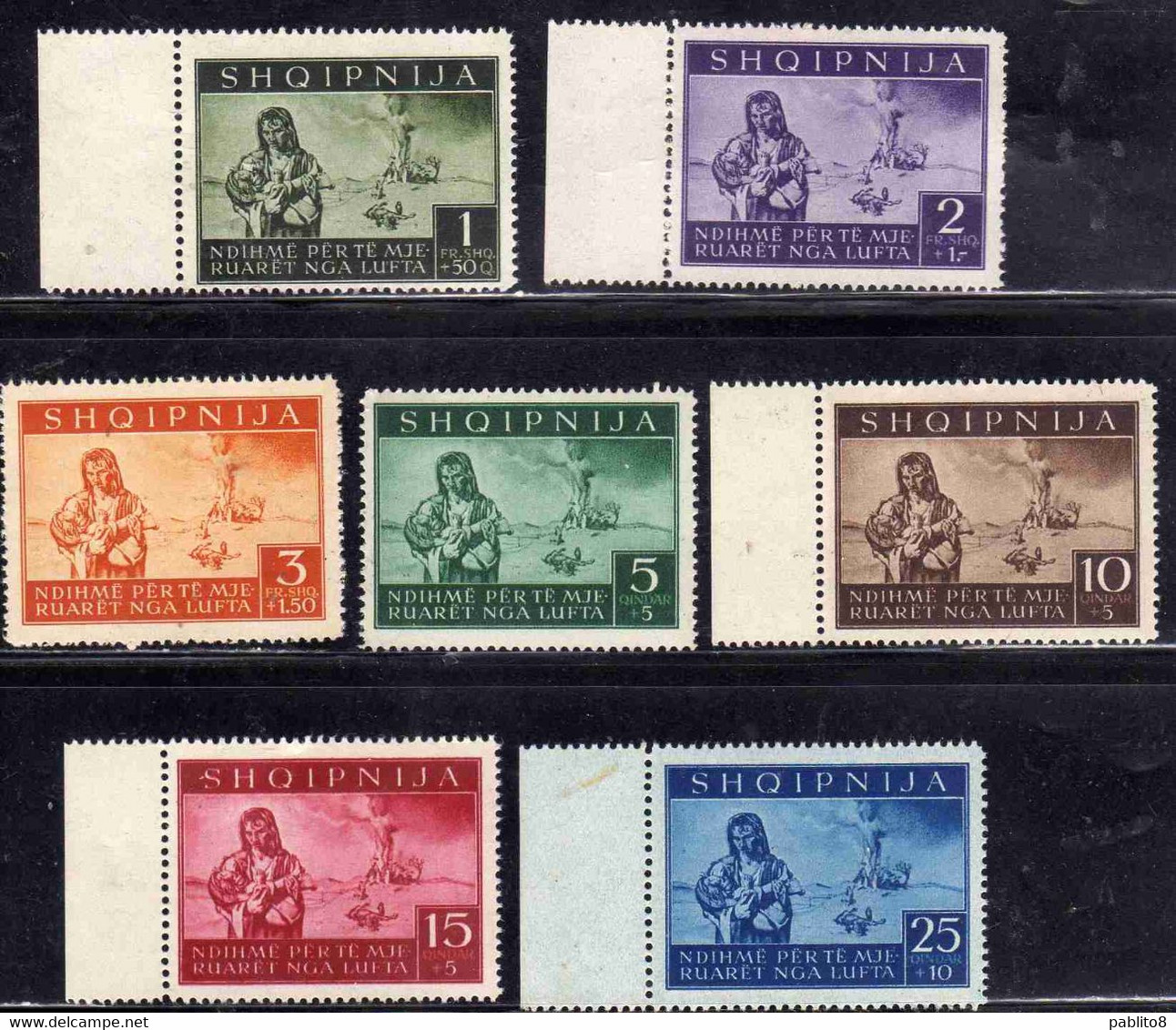 ALBANIA OCCUPAZIONE TEDESCA 1944 PRO SINISTRATI SERIE COMPLETA COMPLETE SET MNH - German Occ.: Albania