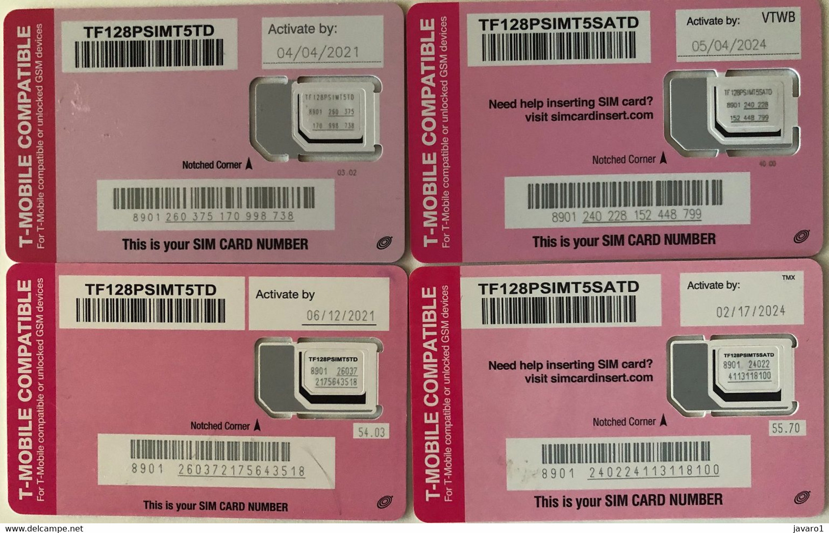 USA : GSM  SIM CARD  : 4 Different T-MOBILE Cards As Pictured (LOT K)   MINT - [2] Chipkarten