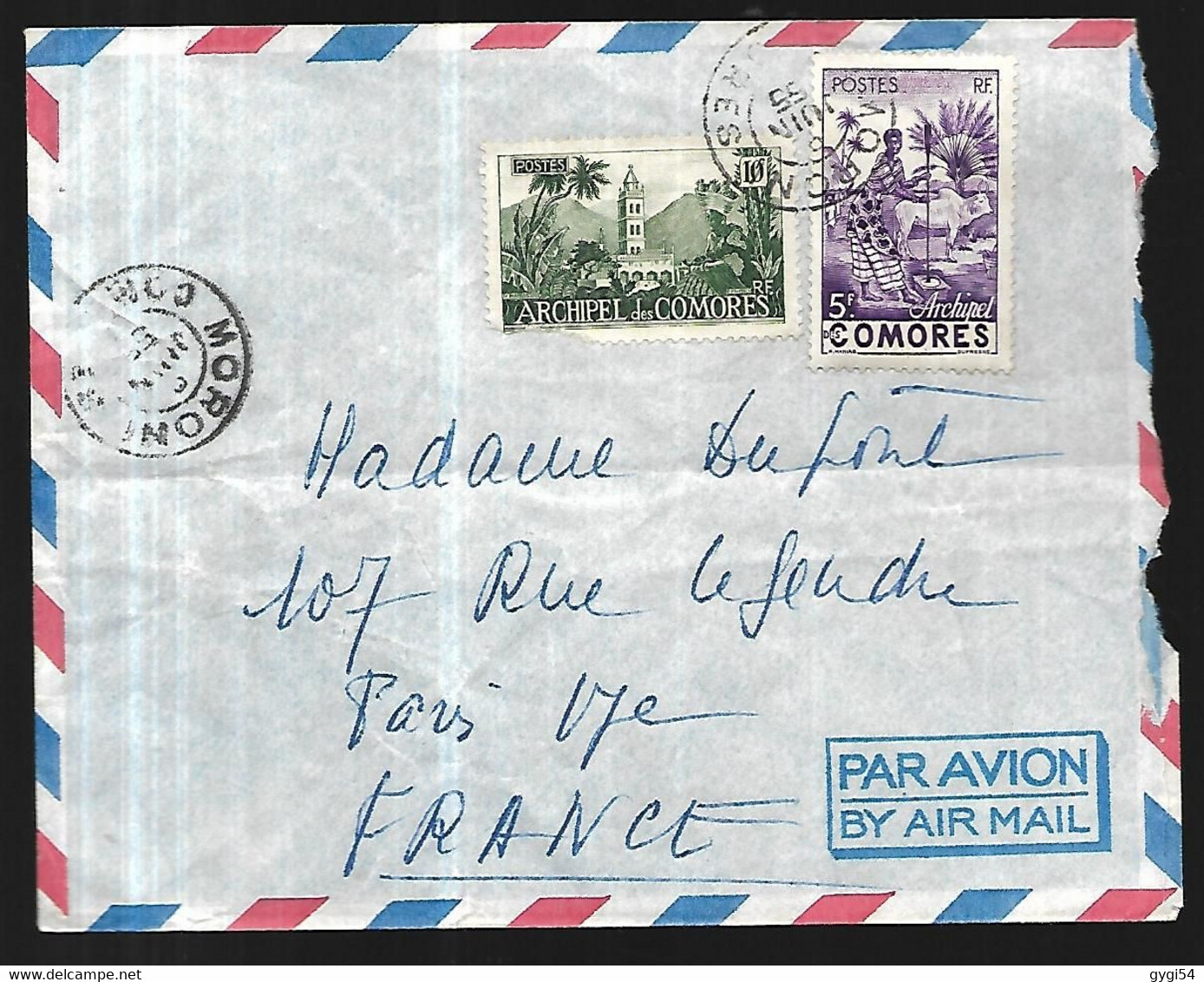 Comores Lettre Du 09 Juin  1955 De Moroni Pour Paris - Covers & Documents