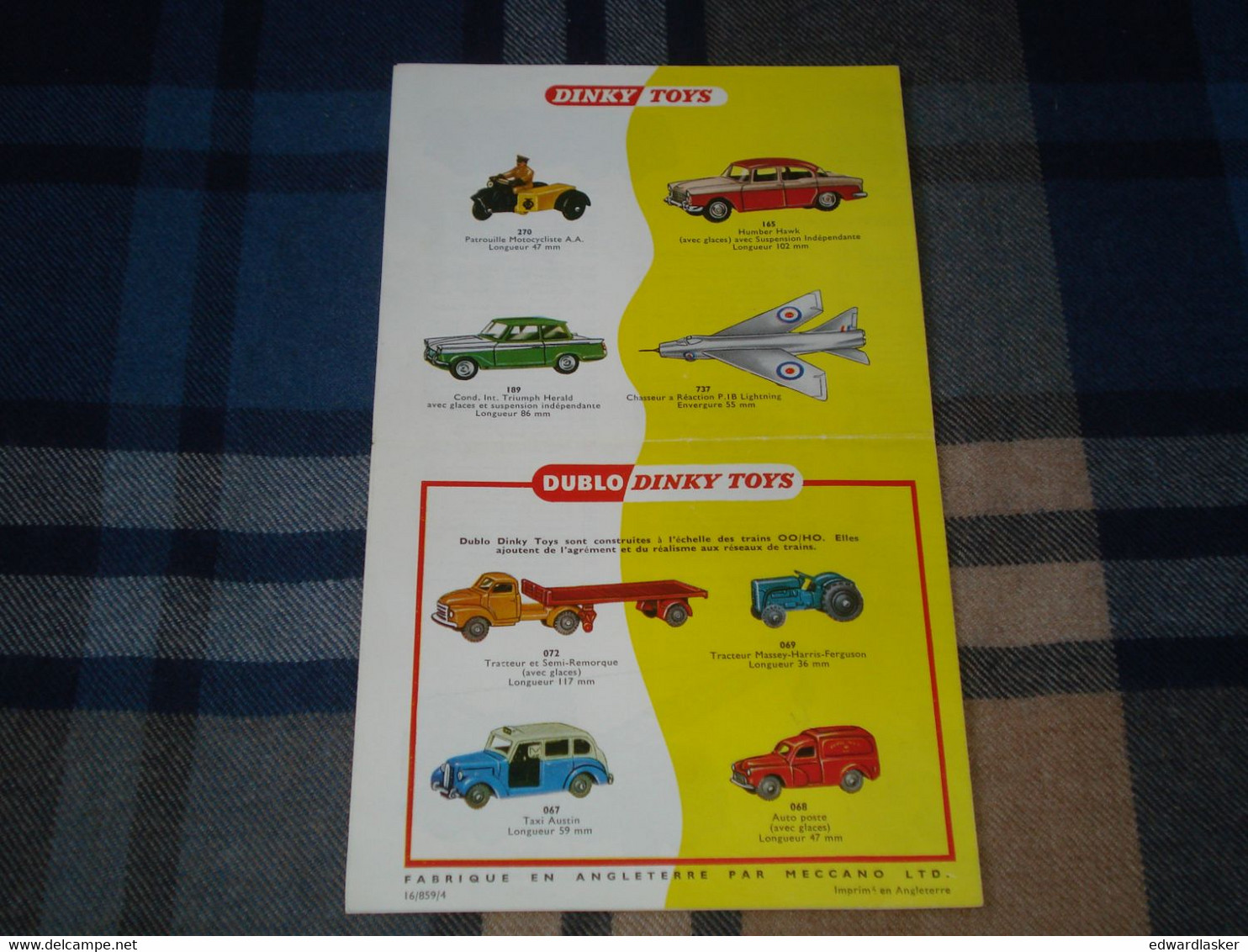 Feuillet Catalogue Original DINKY TOYS 1959 - Voitures Miniatures - Catalogi