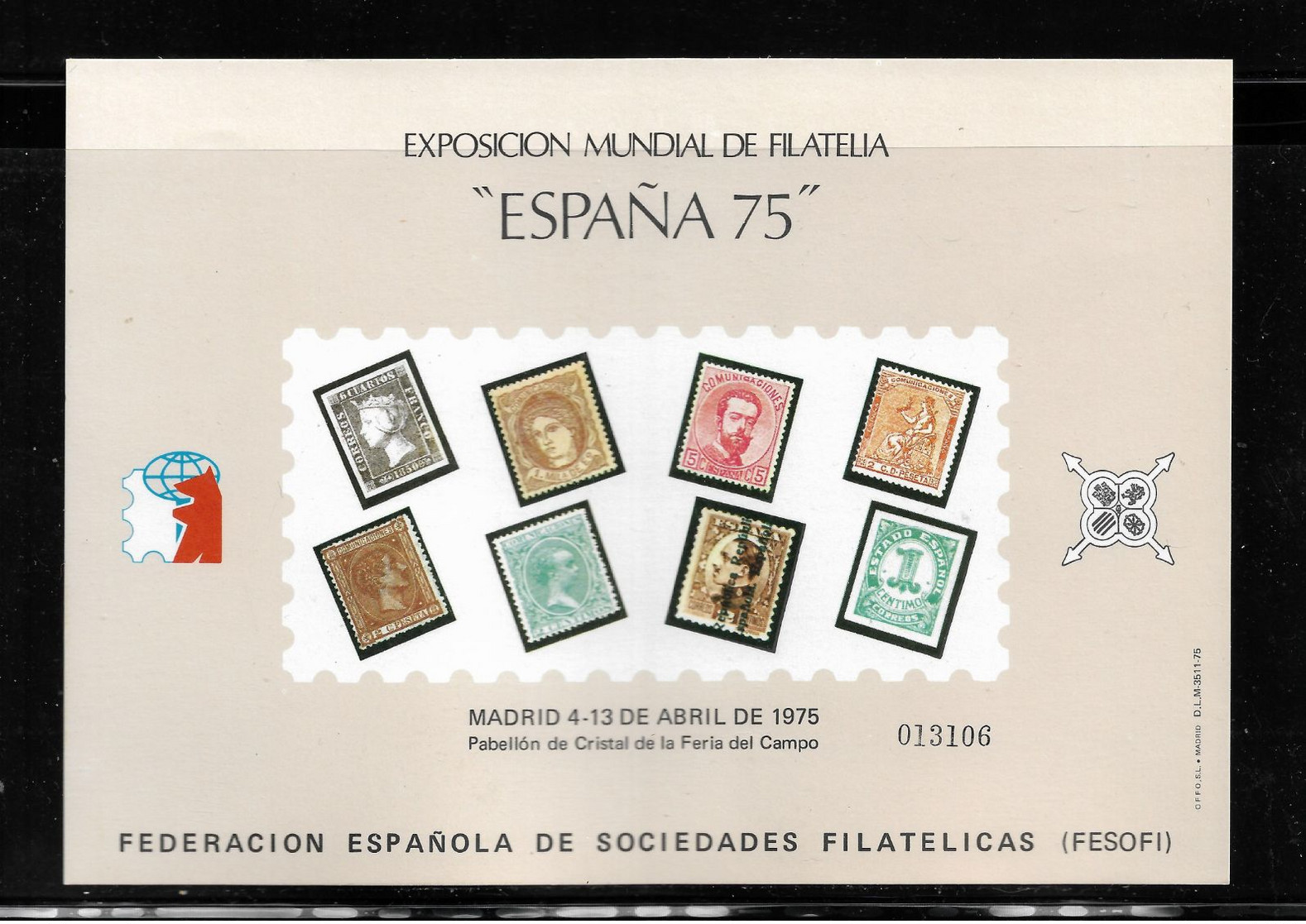 ESPAÑA, HOJA RECUERDO EXPOSICIÓN MUNDIAL DE FILATELIA ESPAÑA 75 - FESOFI. - Herdenkingsblaadjes