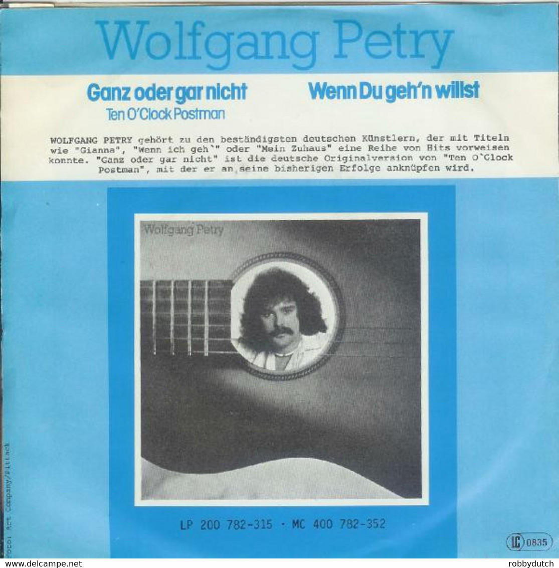 * 7" *  WOLFGANG PETRY - GANZ ODER GAR NICHT (Germany 1980 EX-) - Otros - Canción Alemana