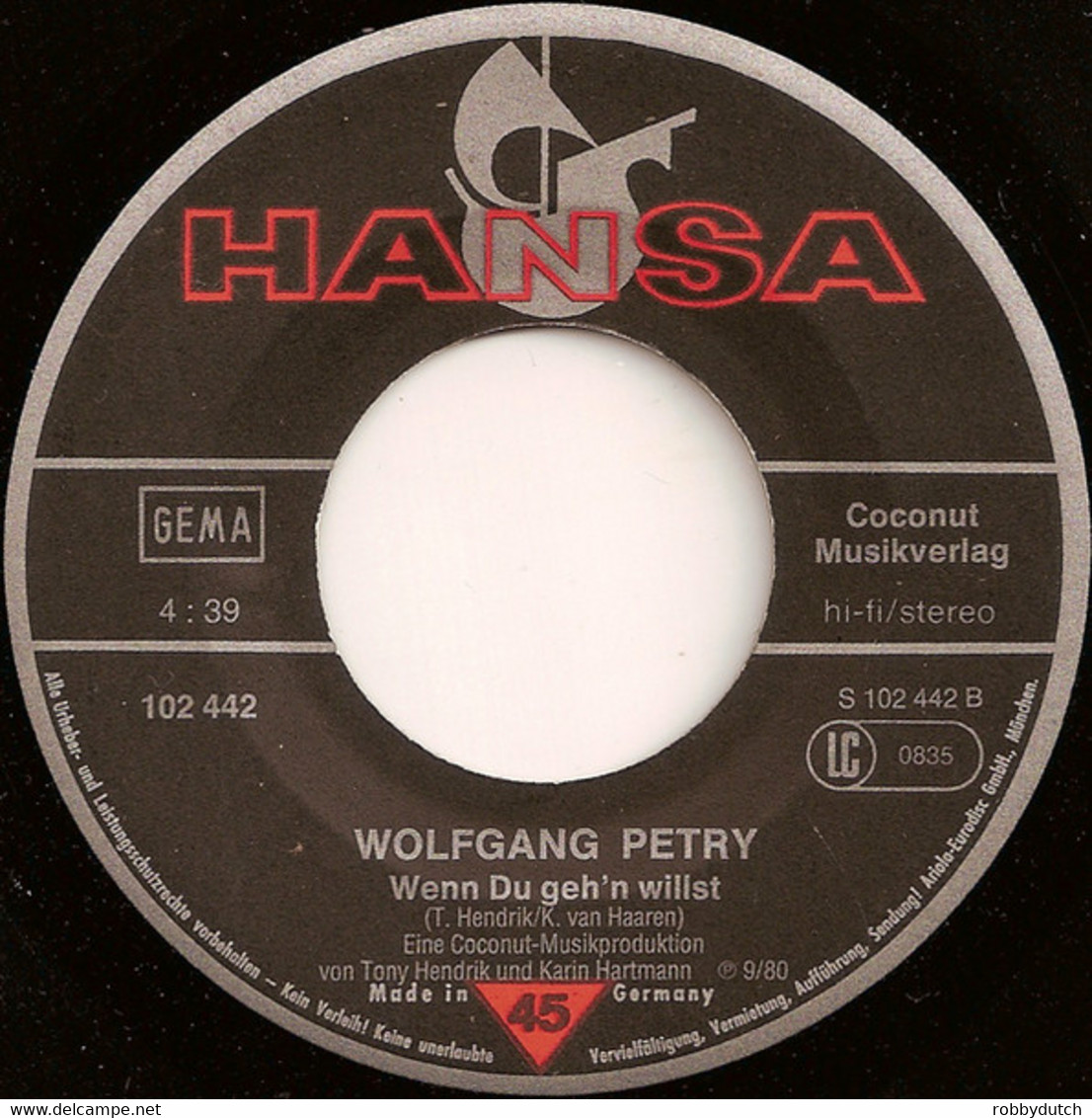 * 7" *  WOLFGANG PETRY - GANZ ODER GAR NICHT (Germany 1980 EX-) - Autres - Musique Allemande