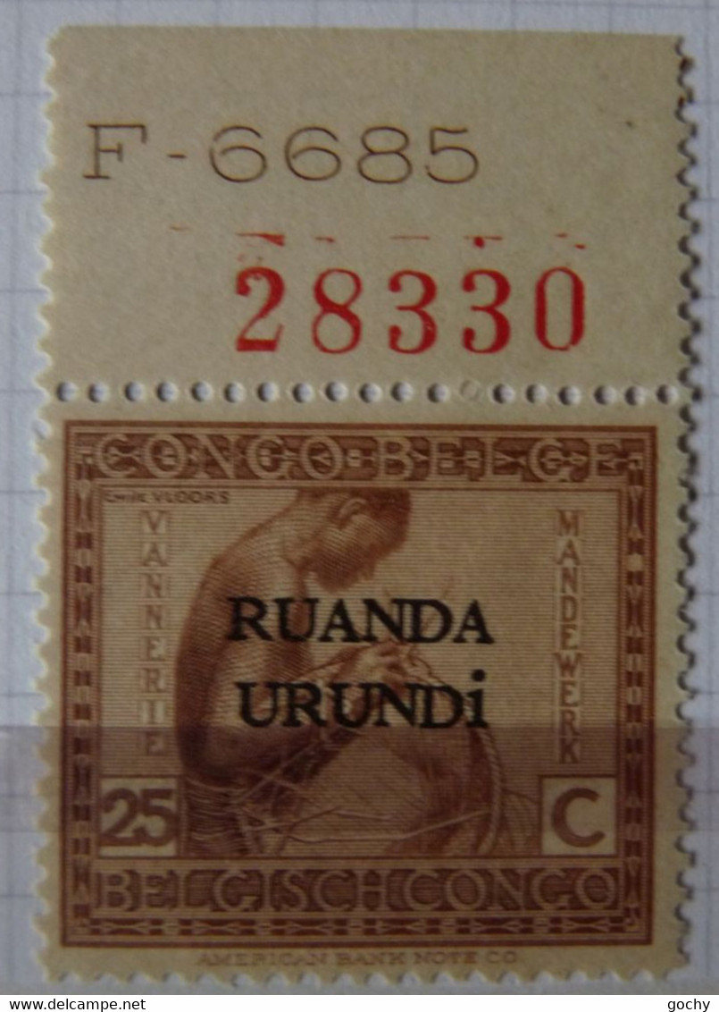 RUANDA - URUNDI : 1924  -  N° 54 **     INSCRIPTION MARGINALE - Neufs