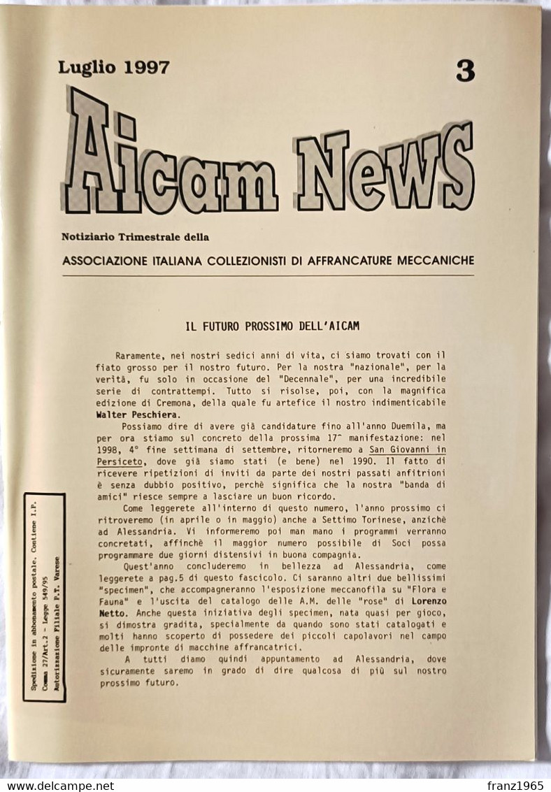 AICAM News - Notiziario Trimestrale Della AICAM - N. 3 Luglio 1997 - Oblitérations Mécaniques