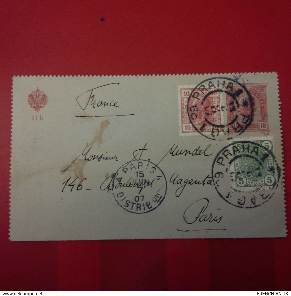 LETTRE PRAHA POUR PARIS 1907 - Andere & Zonder Classificatie