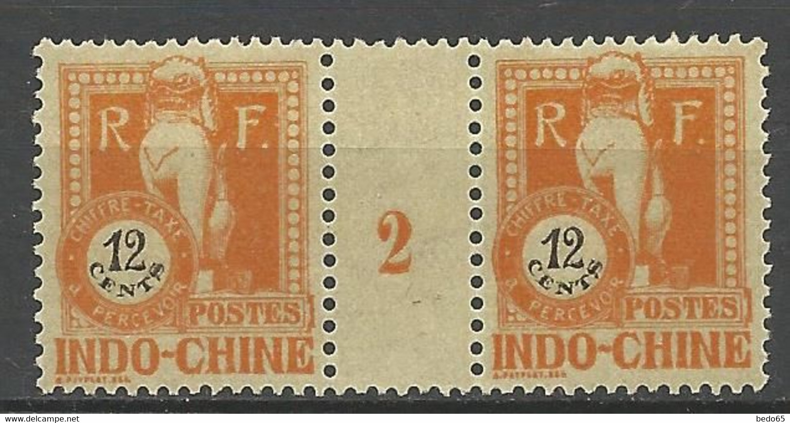 INDOCHINE TAXE N° 40 Gom Coloniale Millésime 2 NEUF**  SANS CHARNIERE  / MNH - Postage Due