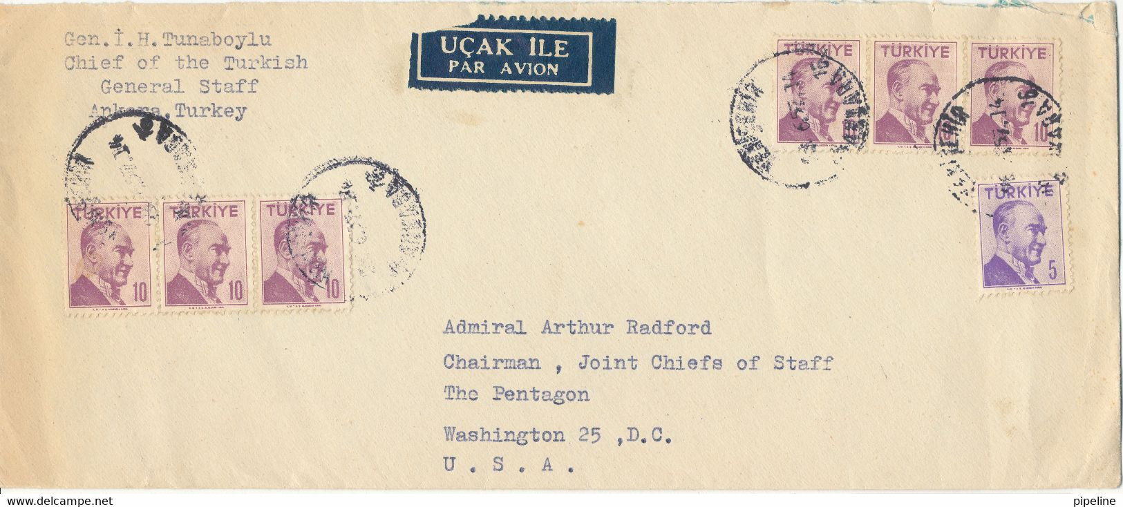 Turkey Cover Sent Air Mail To USA 1957 - Briefe U. Dokumente