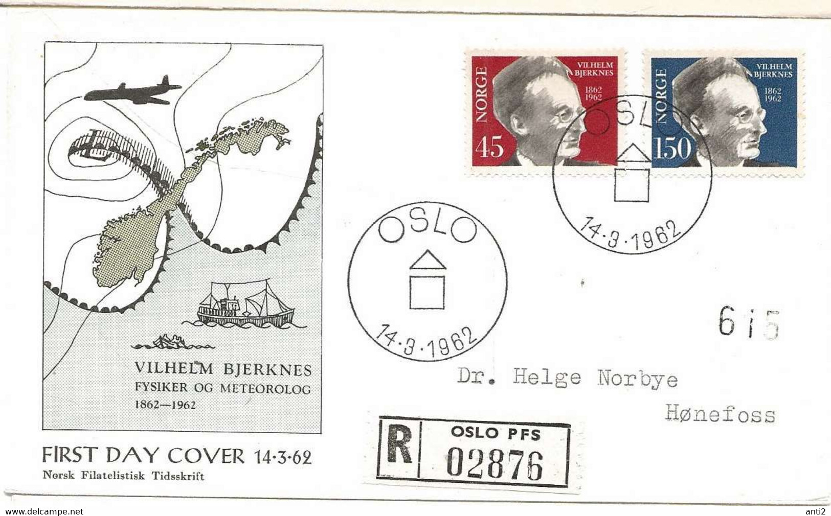 Norway Norge 1962 100th Birthday Of Vilhelm Bjerknes  Geophysicists And Meteorologist Mi 466-467  FDC - Lettres & Documents