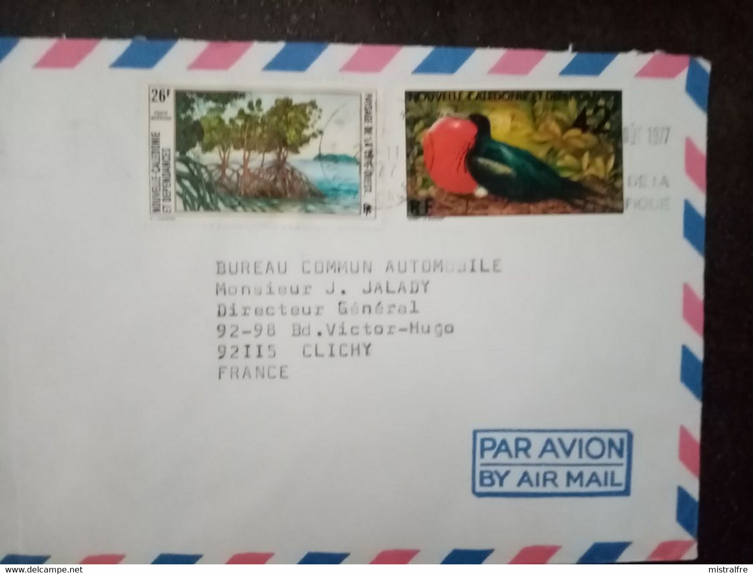 NOUVELLE-CALEDONIE. 1977. Lettre PAR AVION NOUMEA - CLICHY Du BUREAU COMMUN AUTOMOBILE - Covers & Documents