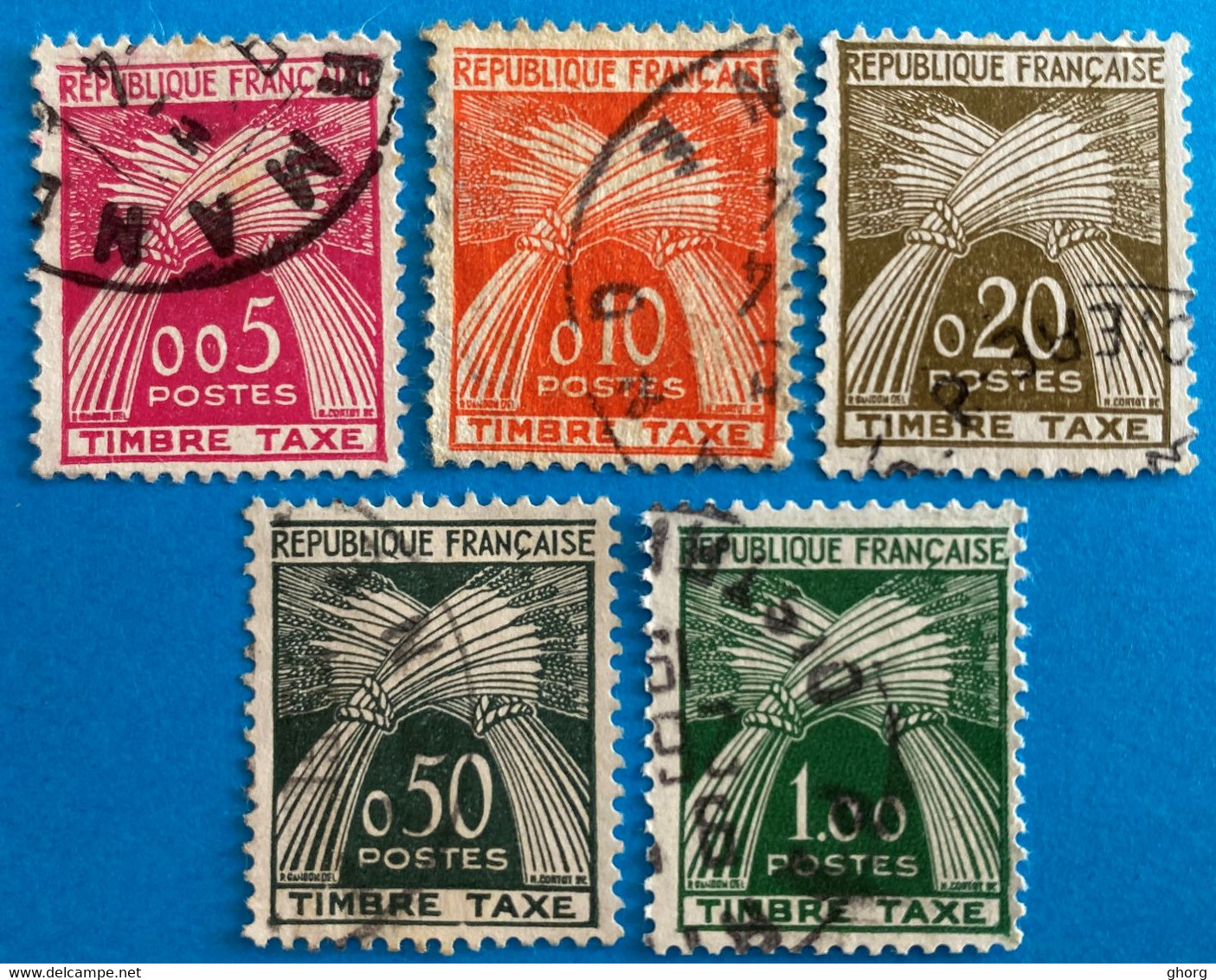 France 1960 : Type Gerbes. Légende REPUBLIQUE FRANCAISE TIMBRE TAXE N° 90 à 94 Oblitérés - 1960-.... Usados