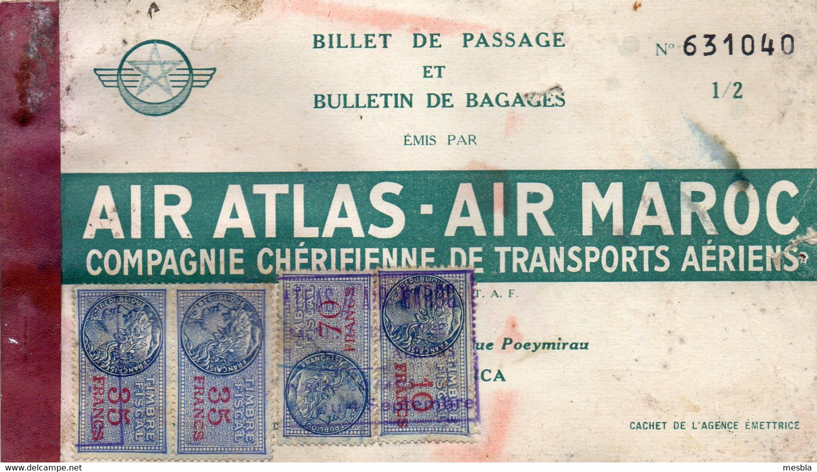 Billet D' Avion - Billet De Passage  émis Par AIR  ATLAS - AIR - MAROC - Compagnie Chérifienne De Transports Aériens . - Zonder Classificatie