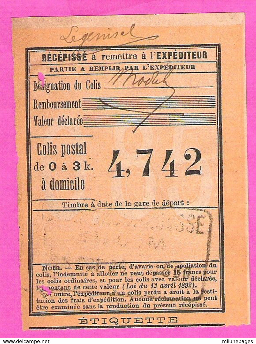 Chemin de fer - Lot 3 récépissés Colis Postal Gare P.L.M. Lyon
