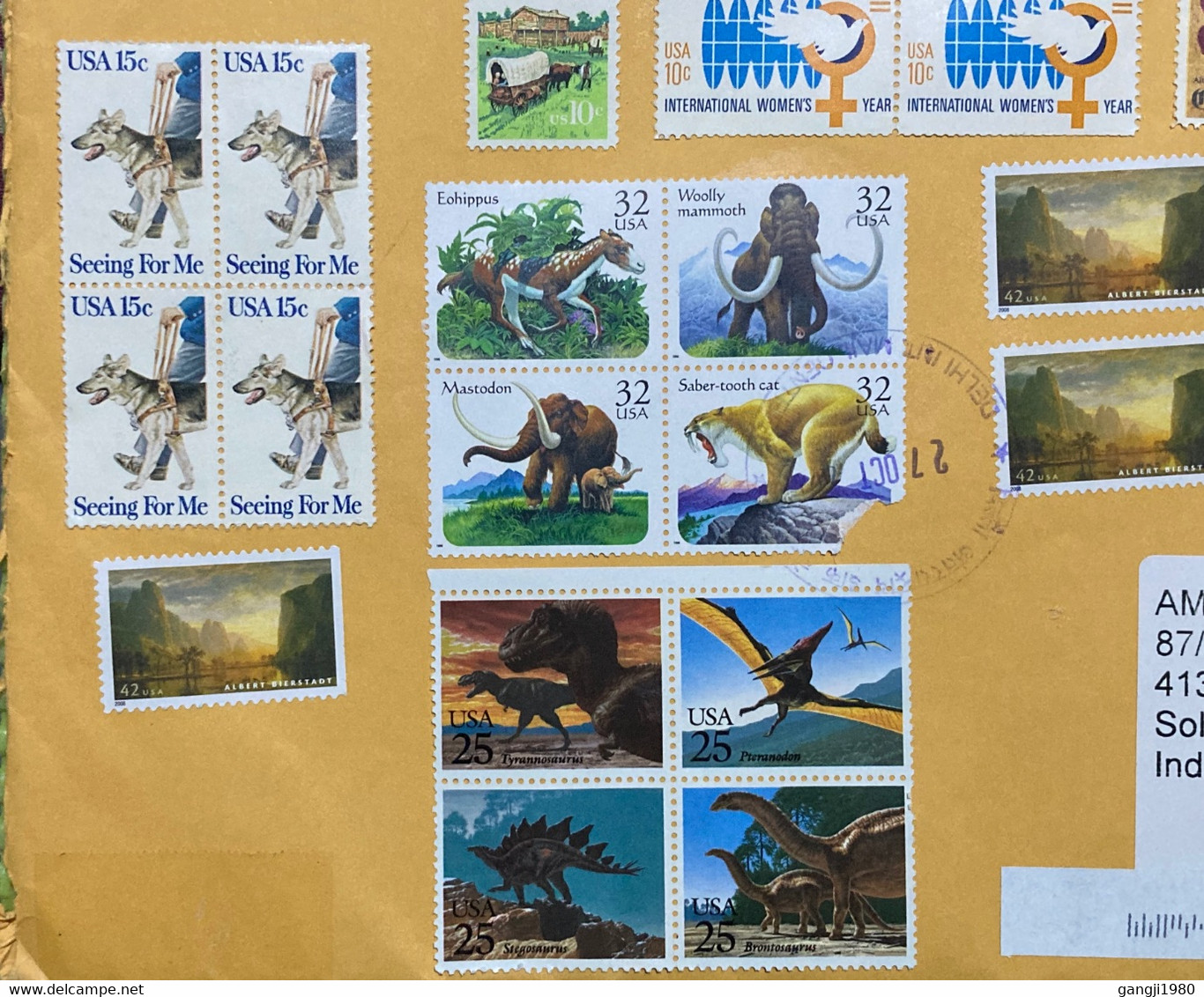 USA COVER TO INDIA 2022, TOTAL 36 STAMPS AFFIXED MOSTLY WITHOUT CANCELLATION,FACE VALUE 6 DOLLAR !!! ELEPHANT, Dinosaur, - Lettres & Documents