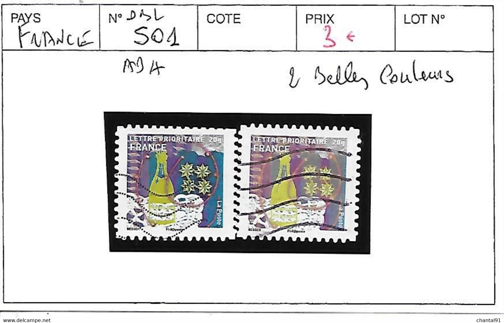 FRANCE ADHESIFS N° 501 OBL 2 BELLES COULEURS - Used Stamps