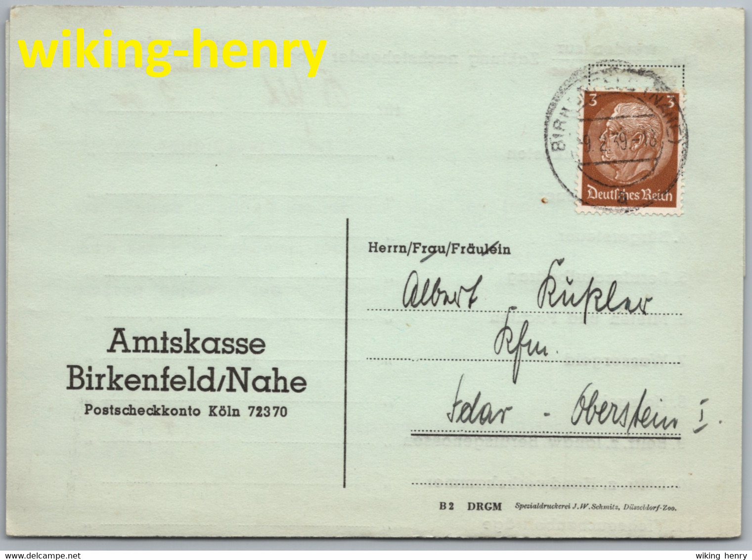 Birkenfeld Nahe - Faltbrief Der Amtskasse 1939 - Birkenfeld (Nahe)