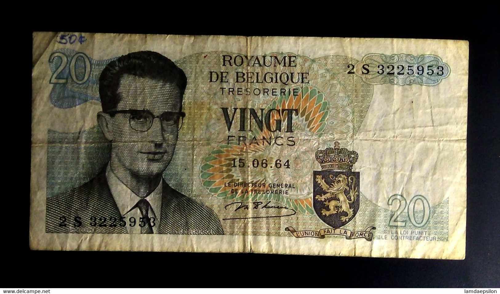 A7  BELGIQUE    BILLETS DU MONDE   BELGIUM  BANKNOTES  20  FRANCS 1964 - [ 9] Colecciones