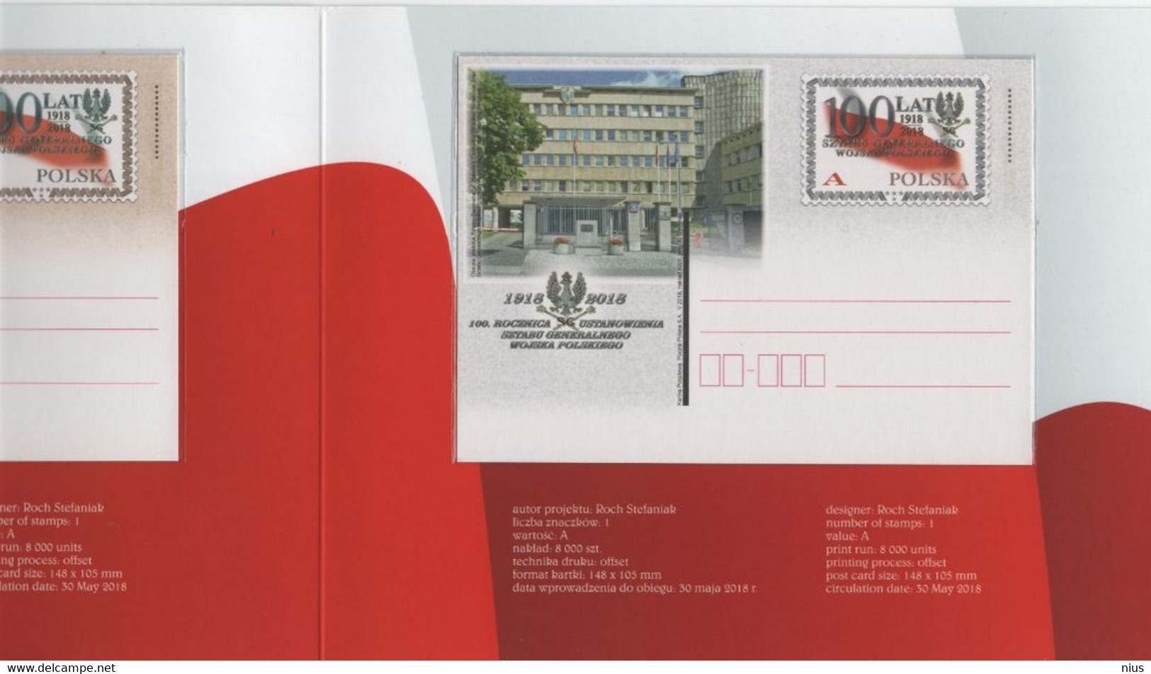 Poland Polska 2018 100th Anniversary Of The Establishment Of The General Staff Of The Polish Army, Post Cards X2 Booklet - Postzegelboekjes