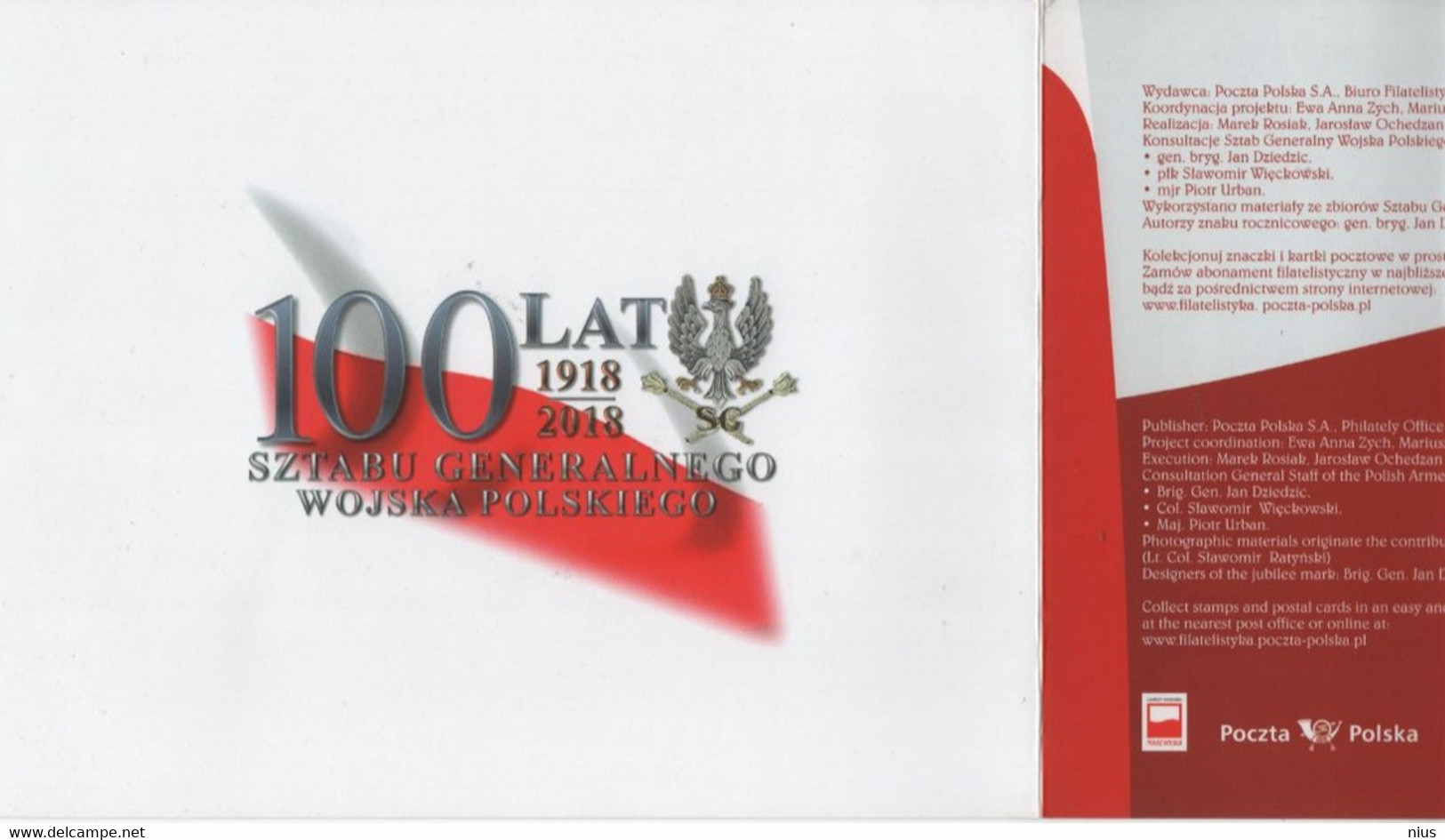 Poland Polska 2018 100th Anniversary Of The Establishment Of The General Staff Of The Polish Army, Post Cards X2 Booklet - Booklets