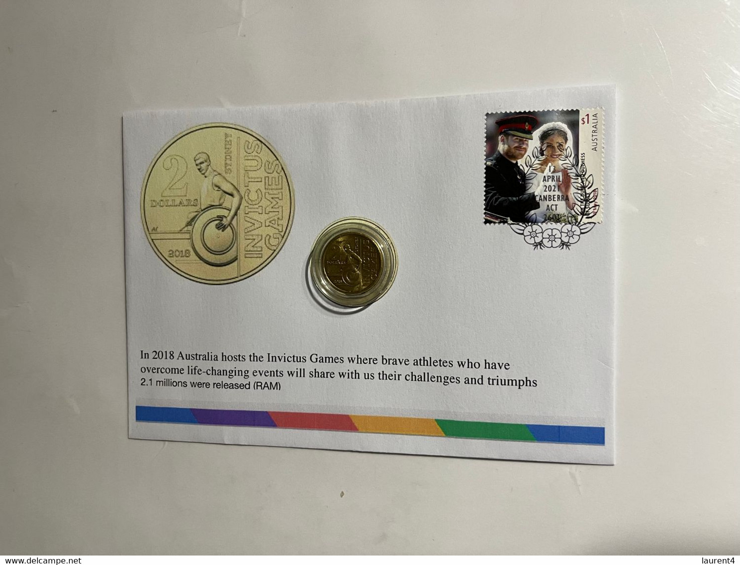 (1 M 25) Australia - $ 2.00 Invictus Games In Sydney - 2018 Coin With Prince Harry (wedding Stamp) And AN/zAC Postmark - Andere - Oceanië