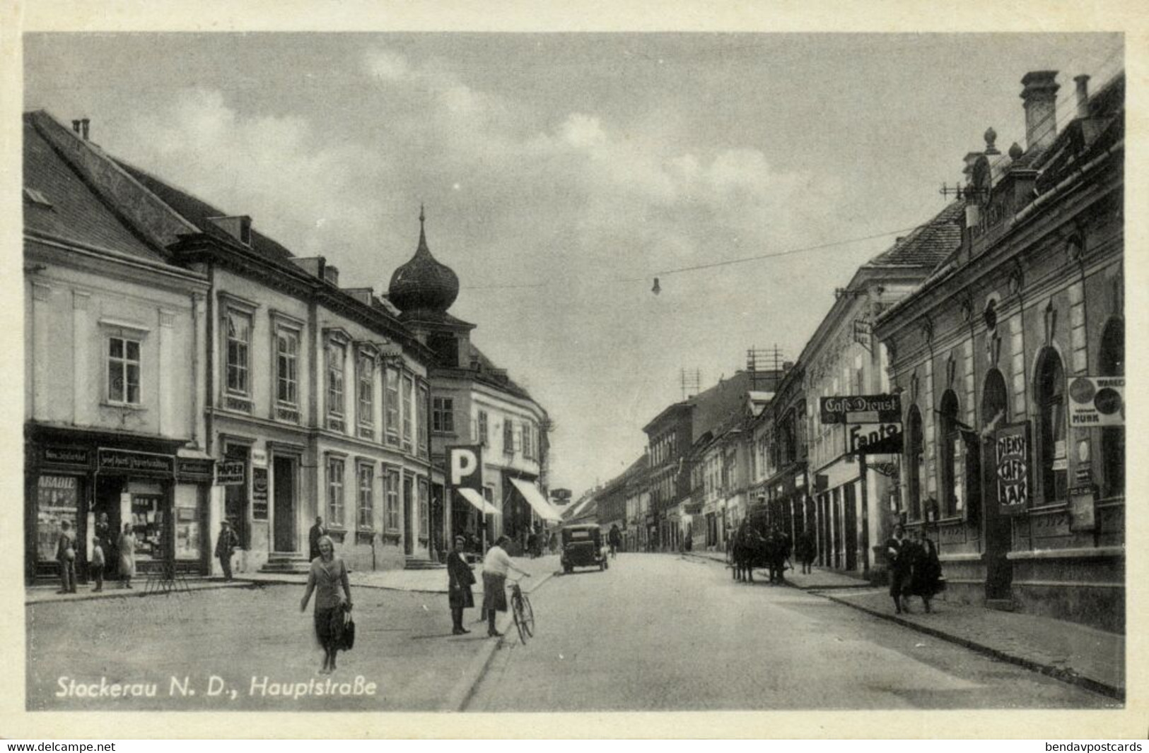 Austria, STOCKERAU, Main Street With Café Dienst, Horse Cart (1930s) Postcard - Stockerau