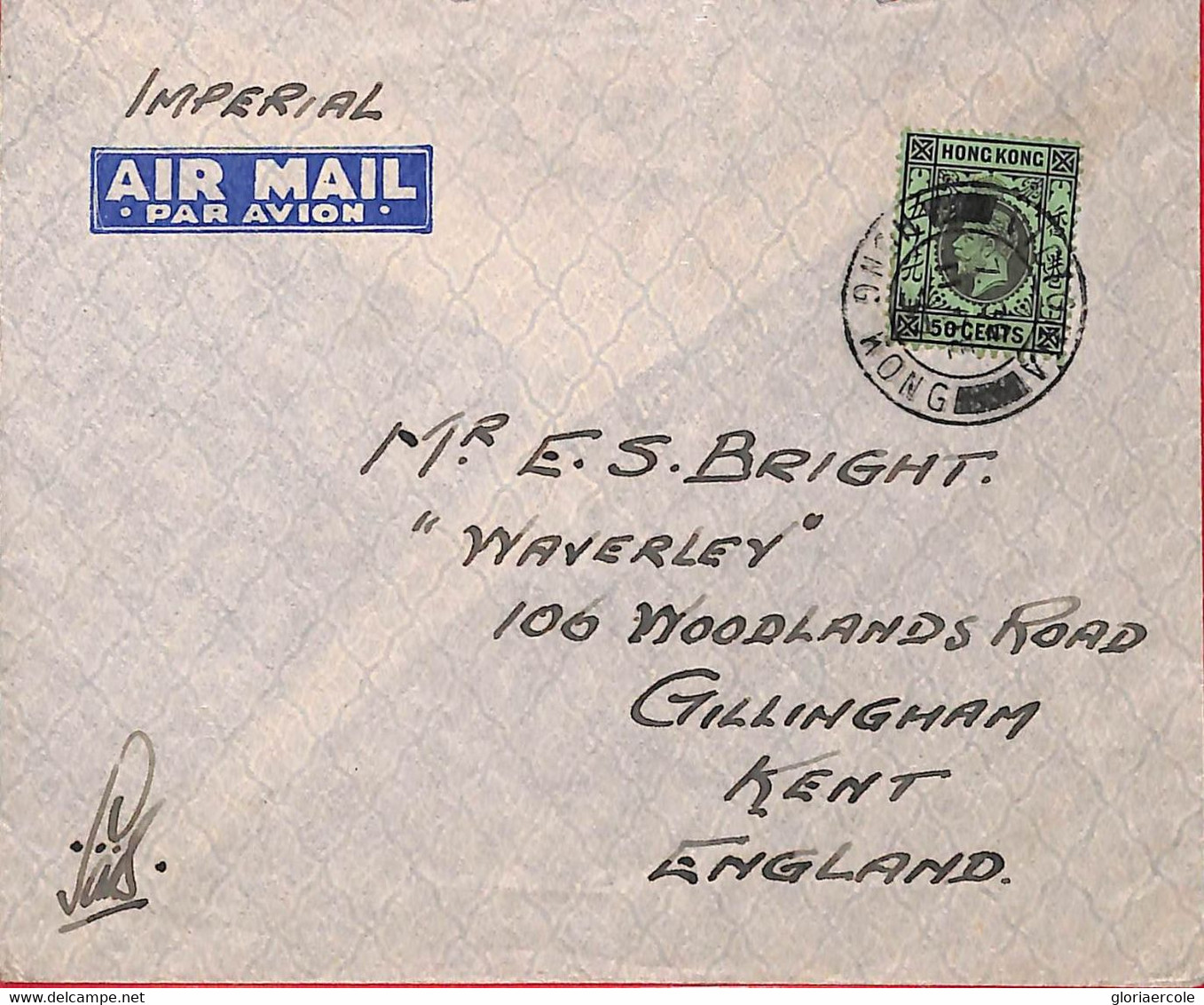 Aa6825 - HONG KONG - POSTAL HISTORY -  IMPERIAL AIRWAYS - COVER  To ENGLAND 1937 - Covers & Documents