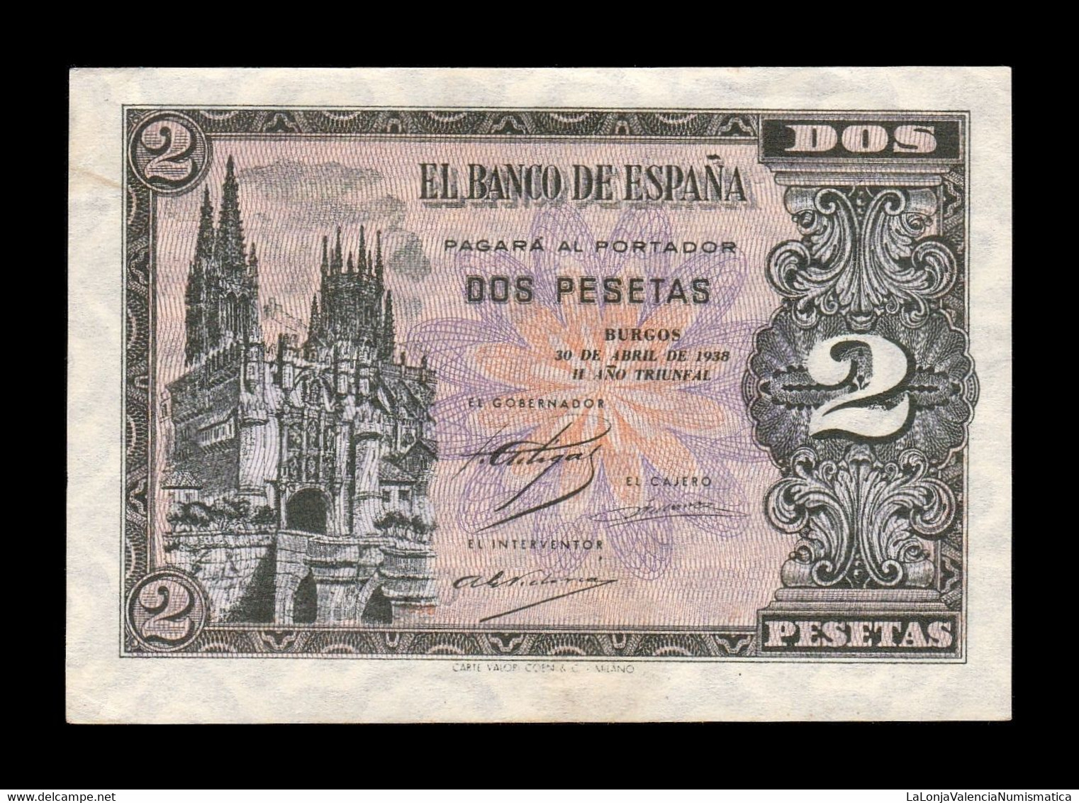 España Spain 2 Pesetas Cathedral Of Burgos 1938 Pick 109 Serie C T. 383 EBC/+ XF/+ - 1-2 Pesetas