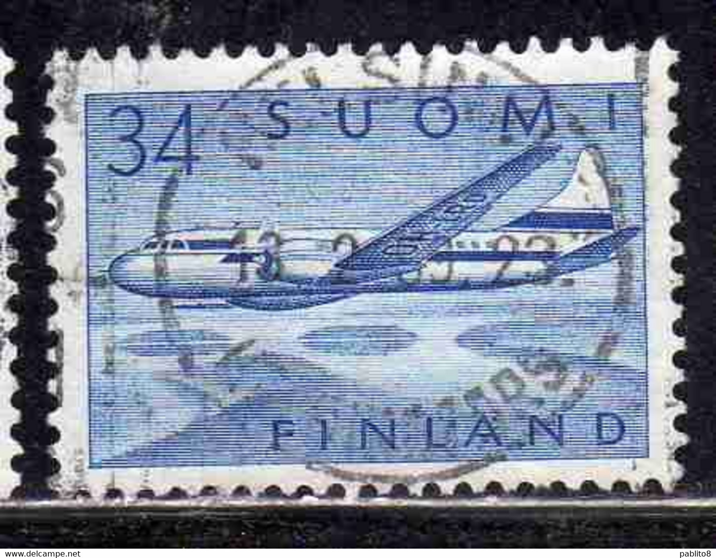 SUOMI FINLAND FINLANDIA FINLANDE 1958 AIR POST MAIL AIRMAIL CONVAIR OVER LAKES 34m USED USATO OBLITERE' - Gebraucht