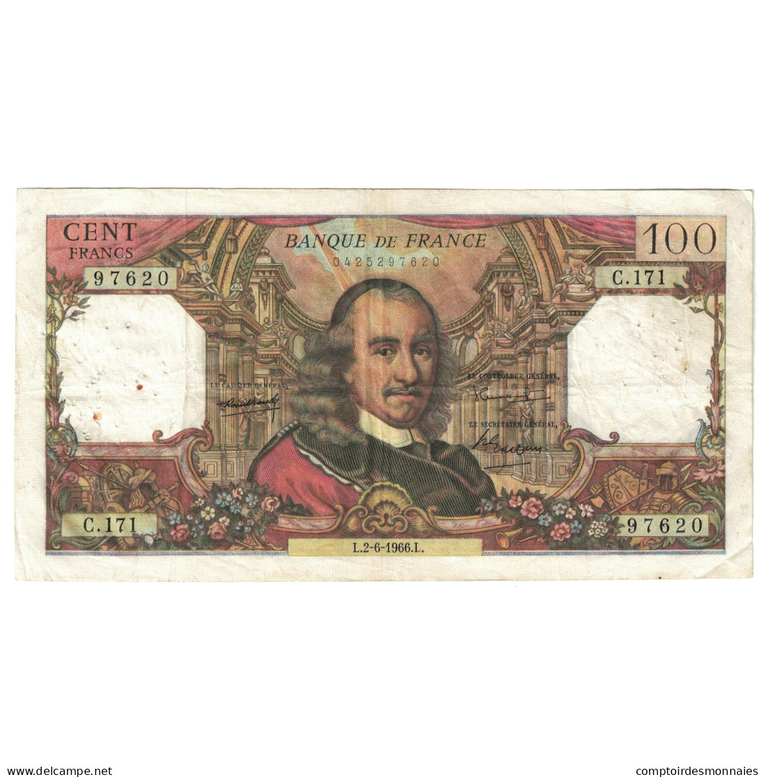 France, 100 Francs, Corneille, 1966, C.171, TB+, Fayette:65.13, KM:149b - 100 F 1964-1979 ''Corneille''