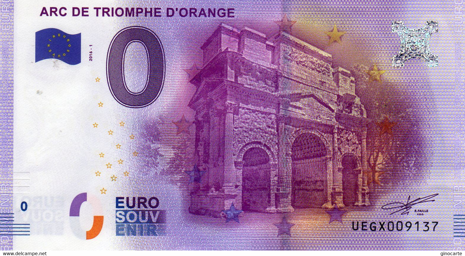 Billet Touristique Souvenir Monnaie De Paris MDP Euro Orange Arc Triomphe - Sonstige & Ohne Zuordnung
