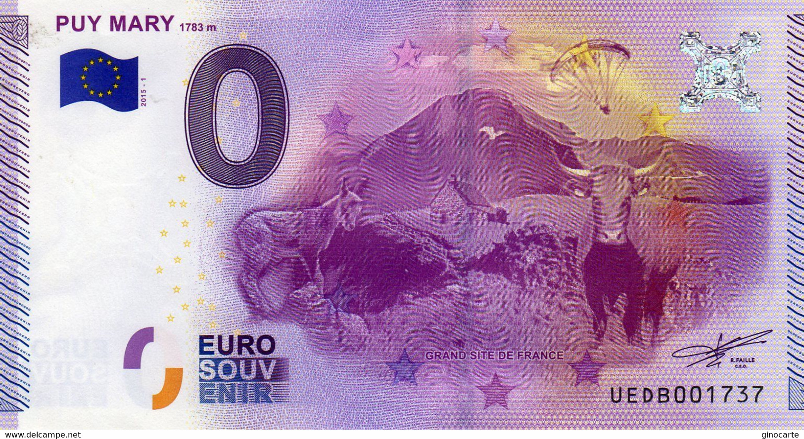 Billet Touristique Souvenir Monnaie De Paris MDP Euro Puy Mary - Other & Unclassified