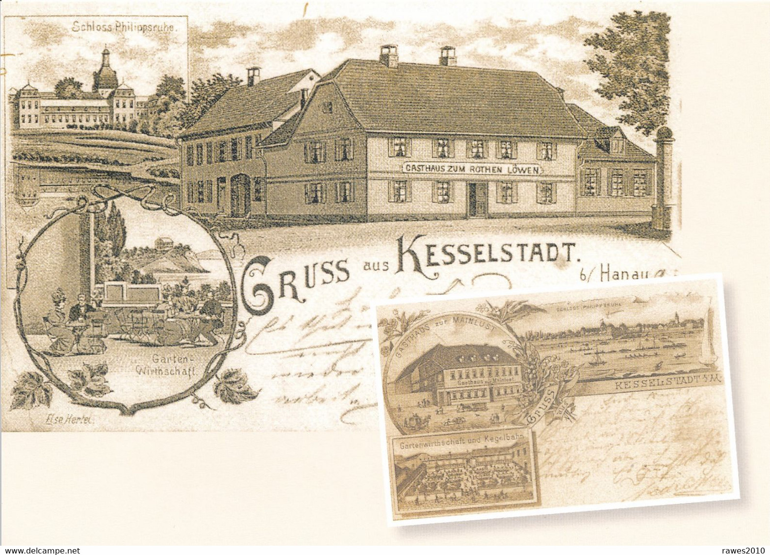 AK Hanau - Kesselstadt Gastwirtschaft Zum Roten Löwen Schloss Philippsruhe - Postkarten Um 1910 (Reprint) - Hanau