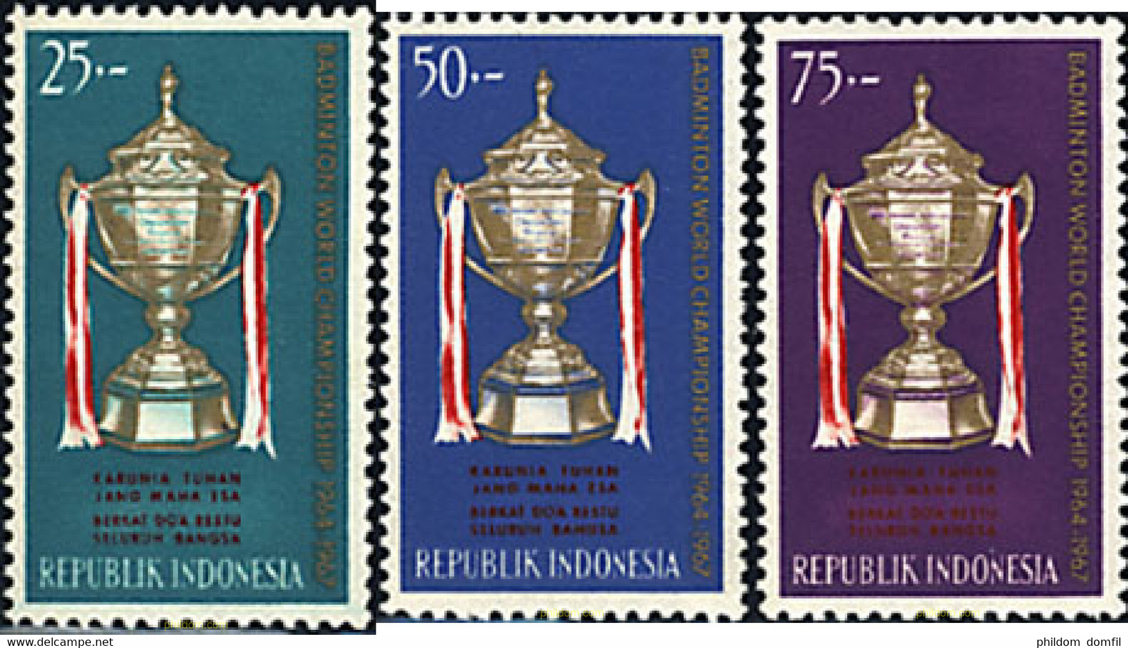 27232 MNH INDONESIA 1964 3 CAMPEONATOS DE BADMINTON. COPA THOMAS. - Badminton