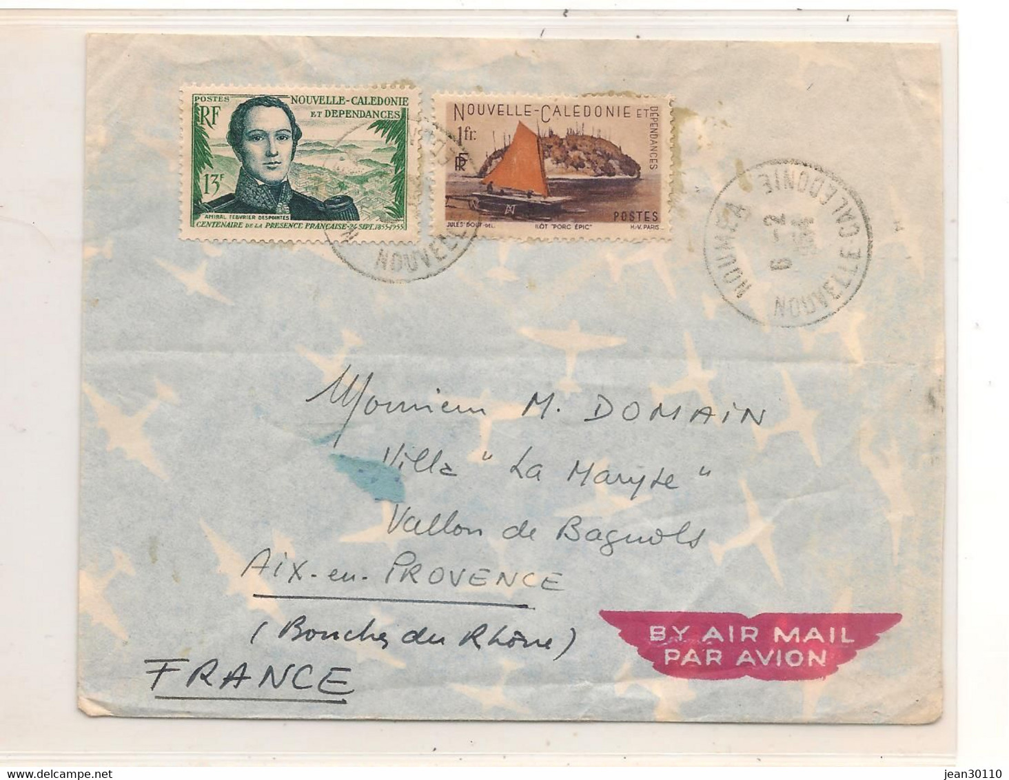 NOUVELLE CALÉDONIE  6-2-1954  ENVELOPPE DE NOUMÉA POUR AIX EN PROVENCE - Briefe U. Dokumente