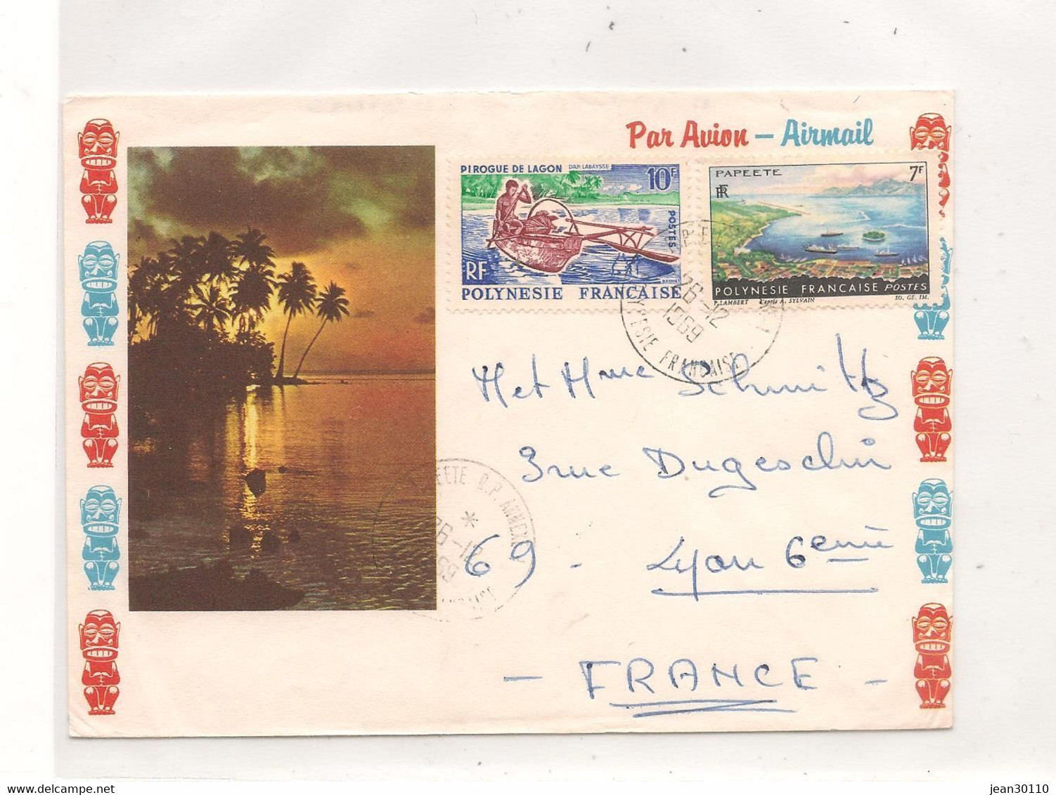 POLYNÉSIE FRANÇAISE 26-12-1969 ENVELOPPE DE PAPEETE POUR LYON - Covers & Documents