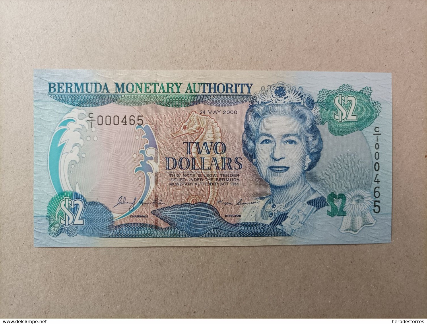 Billete De Bermuda De 2 Dólares, Año 2000, Nº Bajisimo 000465, UNC - Bermudas