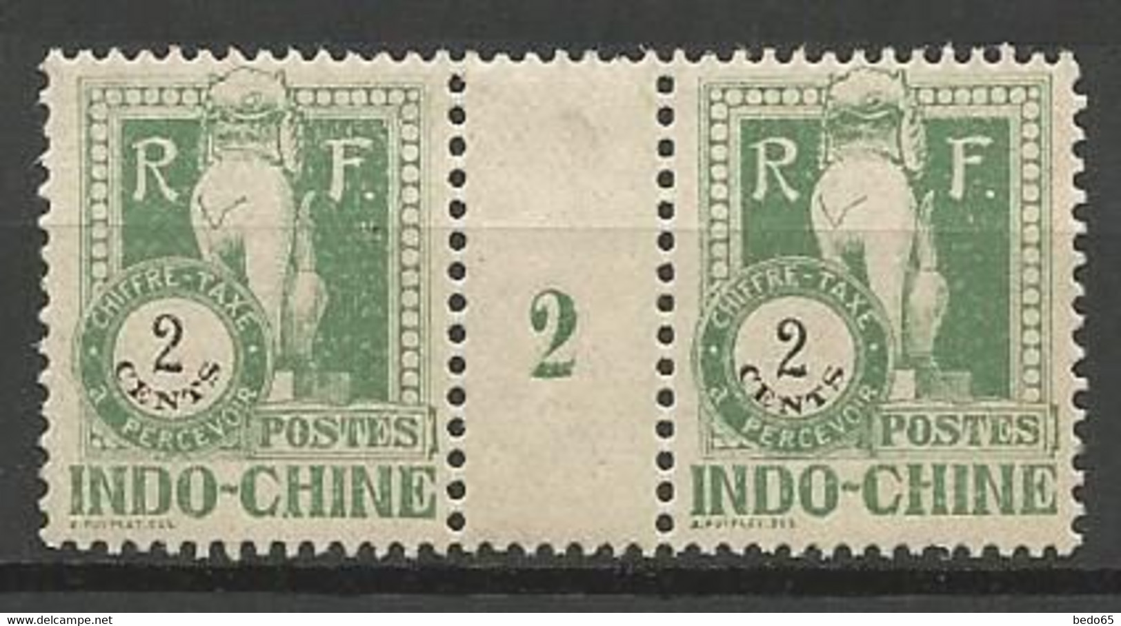 INDOCHINE TAXE N° 34 Millésime 2 NEUF* TRACE DE CHARNIERE / MH - Postage Due