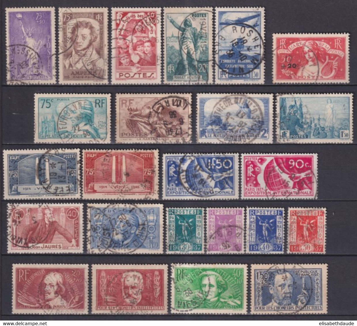 1936 - ANNEE COMPLETE YVERT N°309/333 SAUF 321 OBLITERATIONS CHOISIES !  - COTE = 101 EUR. - - ....-1939