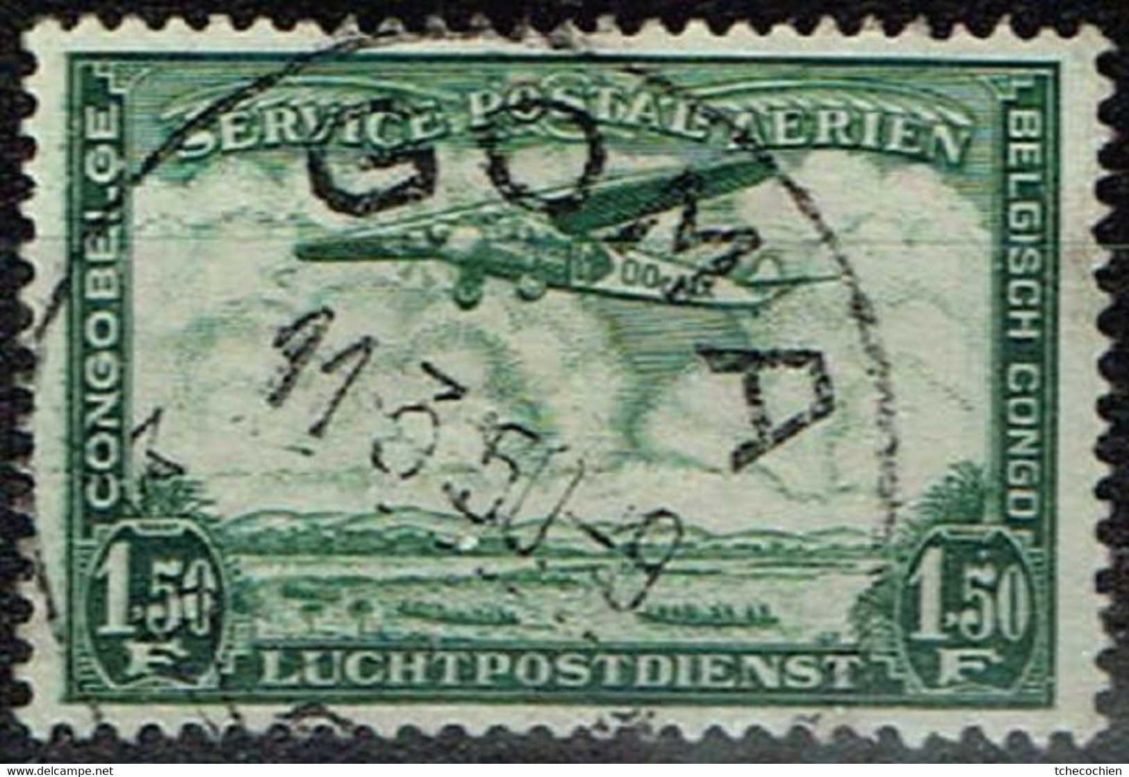 Congo Belge - 1934 - Y&T Poste Aérienne N° PA 9 Oblitéré Goma - Gebraucht