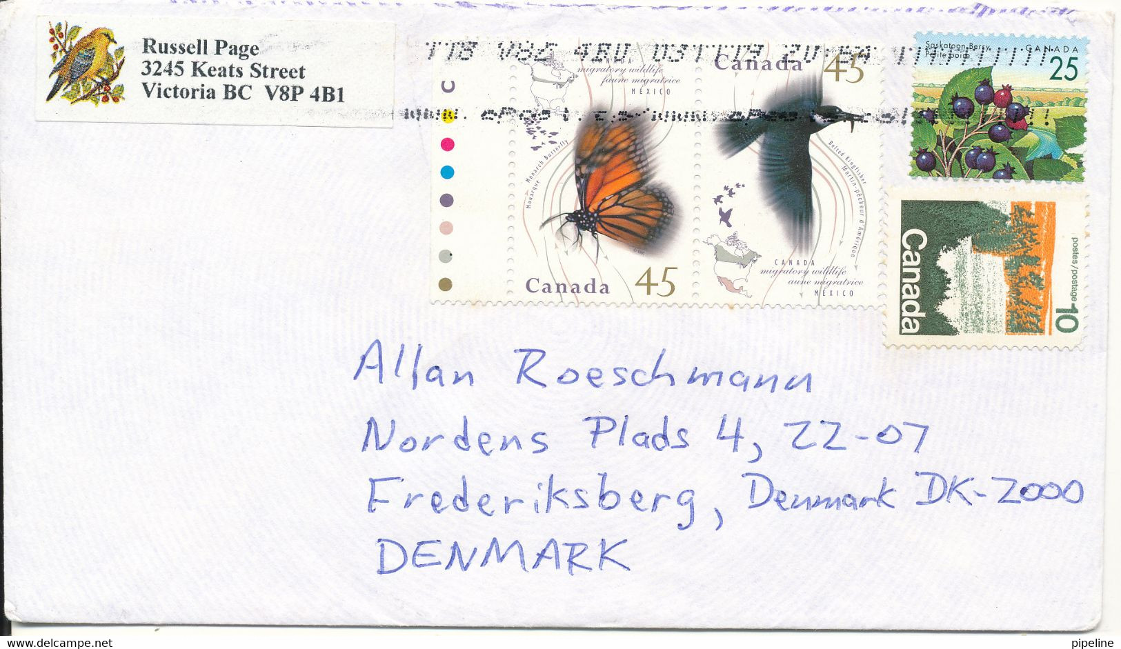 Canada Cover Sent To Denmark Topic Stamps - Covers & Documents