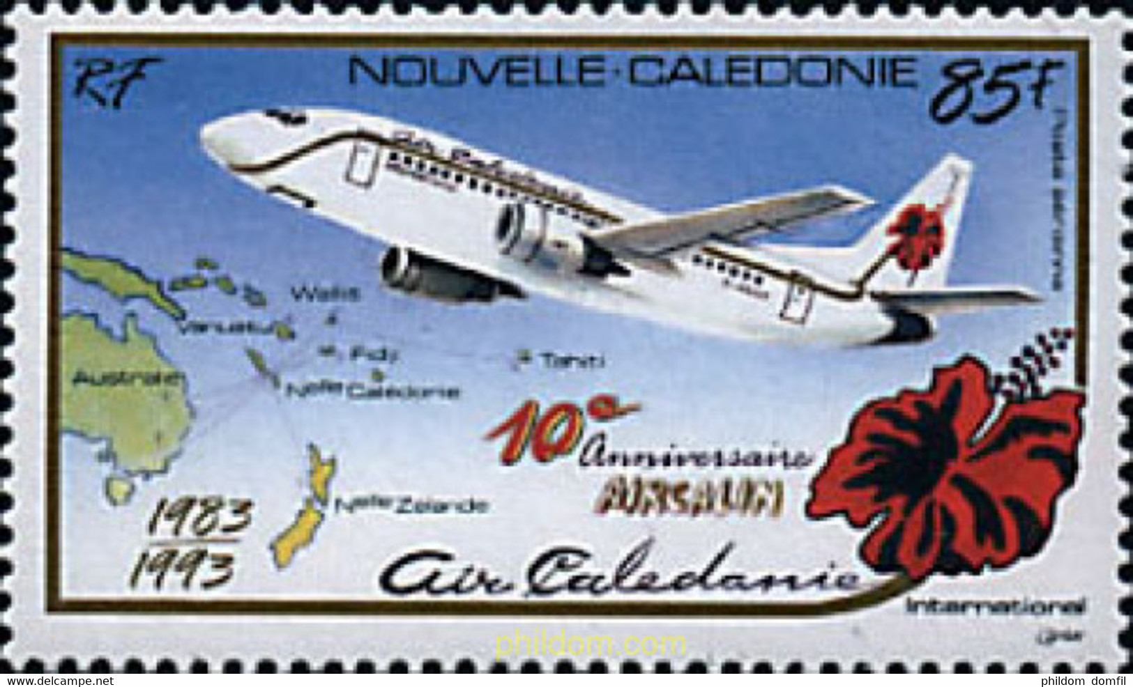 94964 MNH NUEVA CALEDONIA 1993 10 ANIVERSARIO DE LA CREACION DE AIRCALIN - Usados