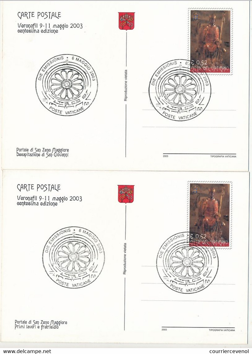 VATICAN - 5 CPM (entiers Postaux) Portail De La Basilique San Zeno à Vérone, Oblitération Premier Jour 6 Mai 2003 - Postal Stationeries