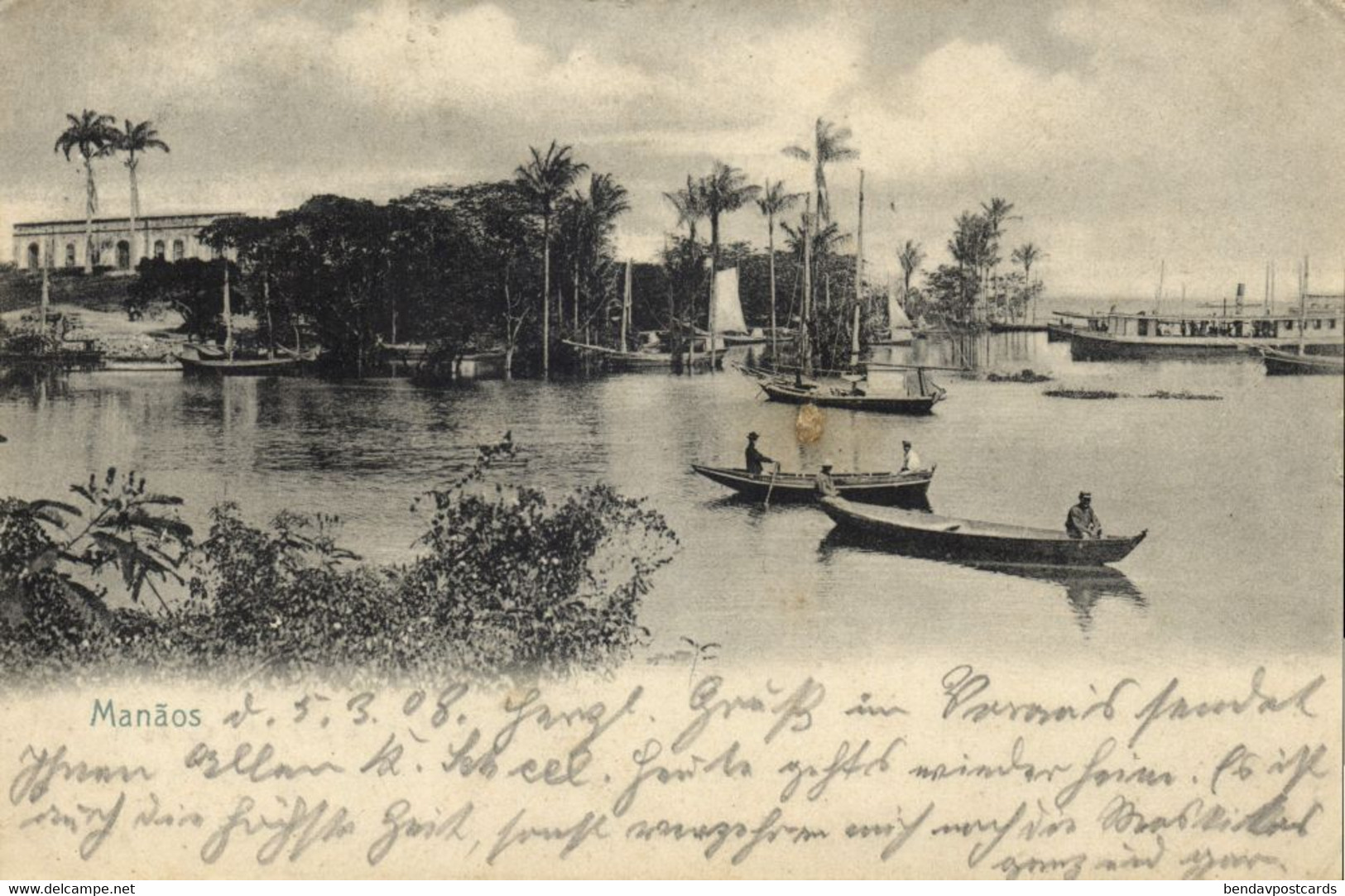 Brazil, MANAOS MANAUS, Harbour With Rowing And Sailing Boats (1908) Postcard - Manaus