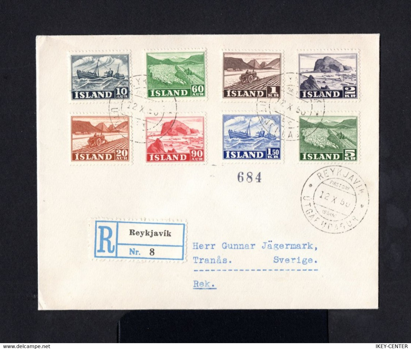 S888-ICELAND-REGISTERED COVER REYKIAVIK To TRANAS (sweden).1950.Enveloppe RECOMMANDE ISLAND - Briefe U. Dokumente