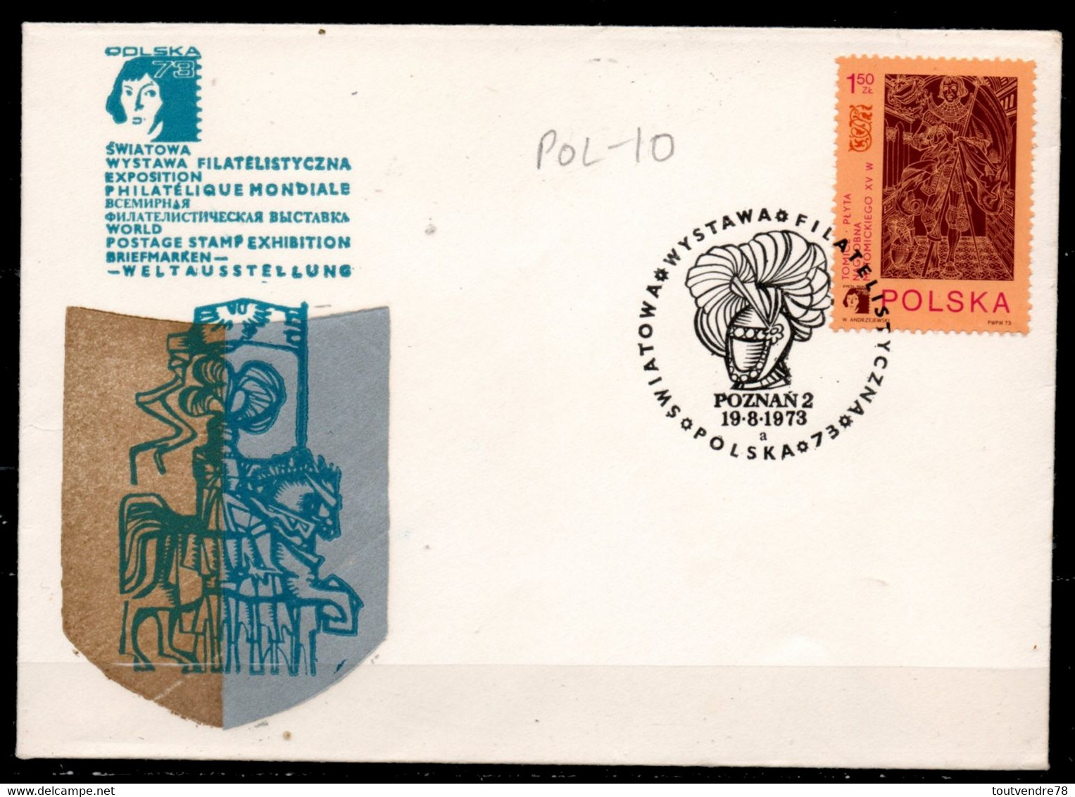 POL-10 / Pologne Tempo Expo Philatélique PRAGUE 1973 Cachet Casque Chevalier - Franking Machines (EMA)