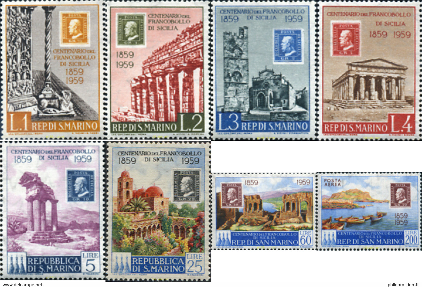 37463 MNH SAN MARINO 1959 CENTENARIO DEL SELLO DE SICILIA - Gebruikt