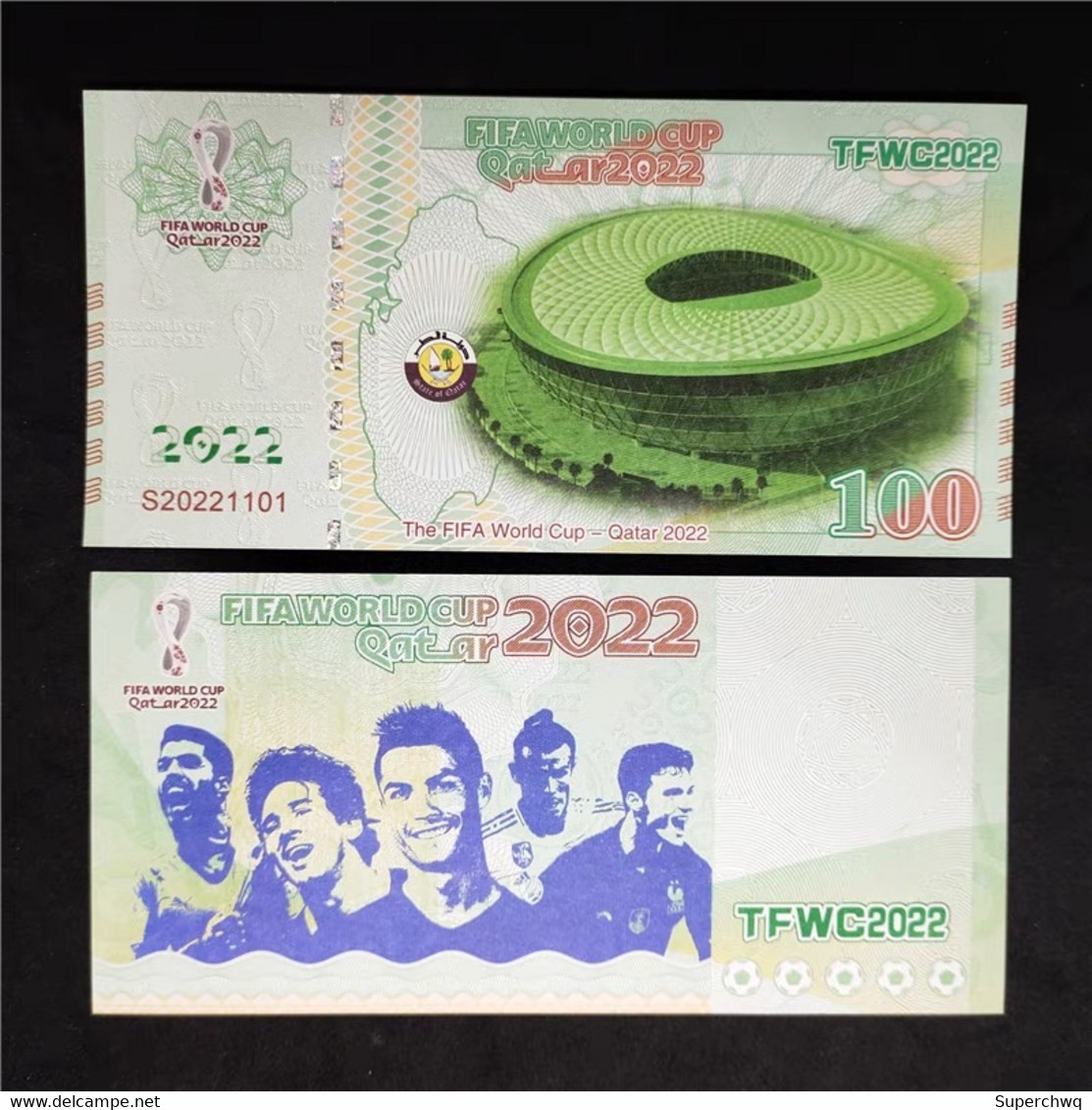 Comemorative Note，2022 World Cup Commemorative Qatar World Cup Commemorative Voucher, Sports Football Fluorescent Bankno - Qatar