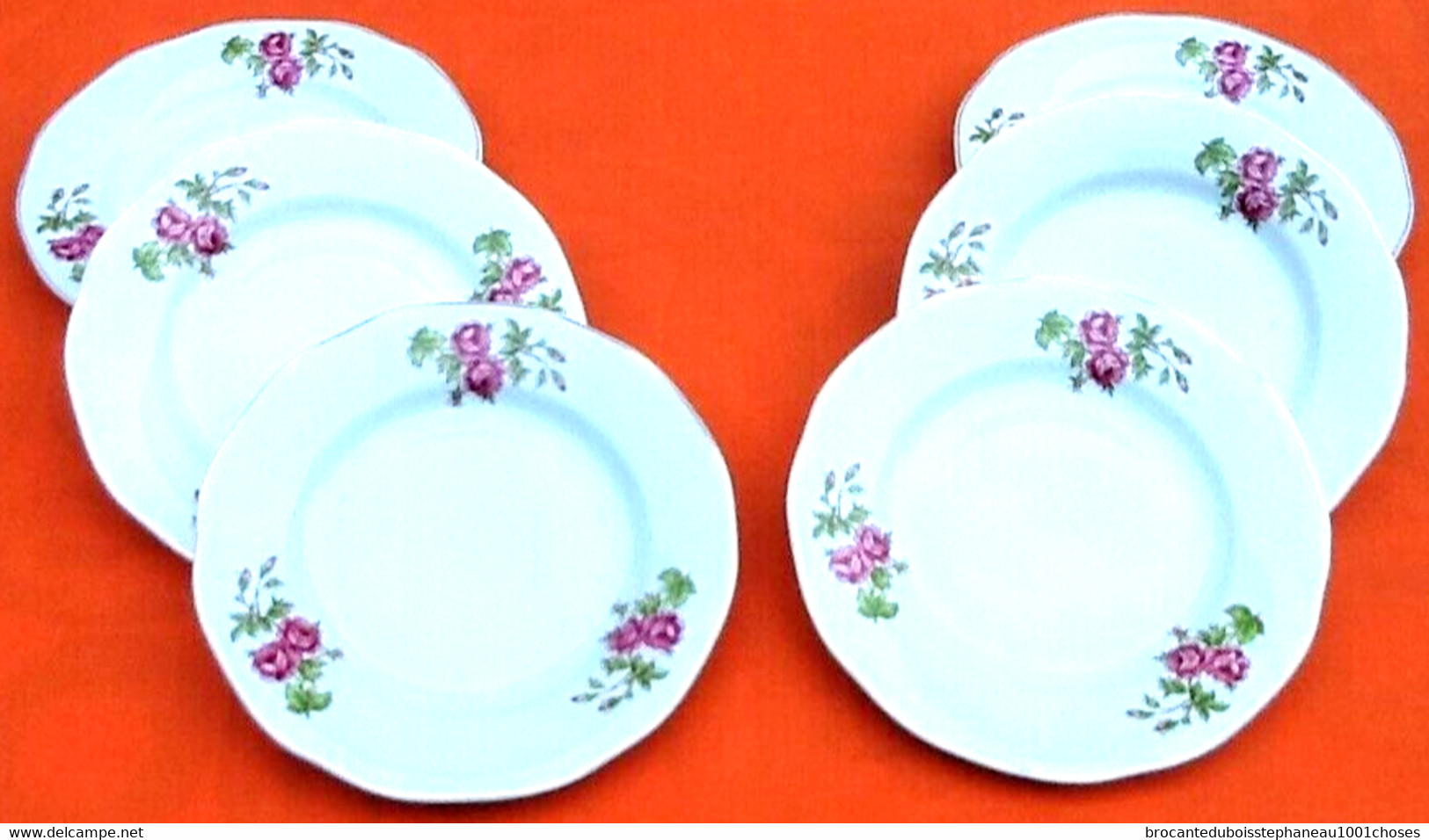 6 Assiettes à Fromage / Dessert Porcelaine Blanche Décor Floral Arpo Diamètre : 195mm - Autres & Non Classés