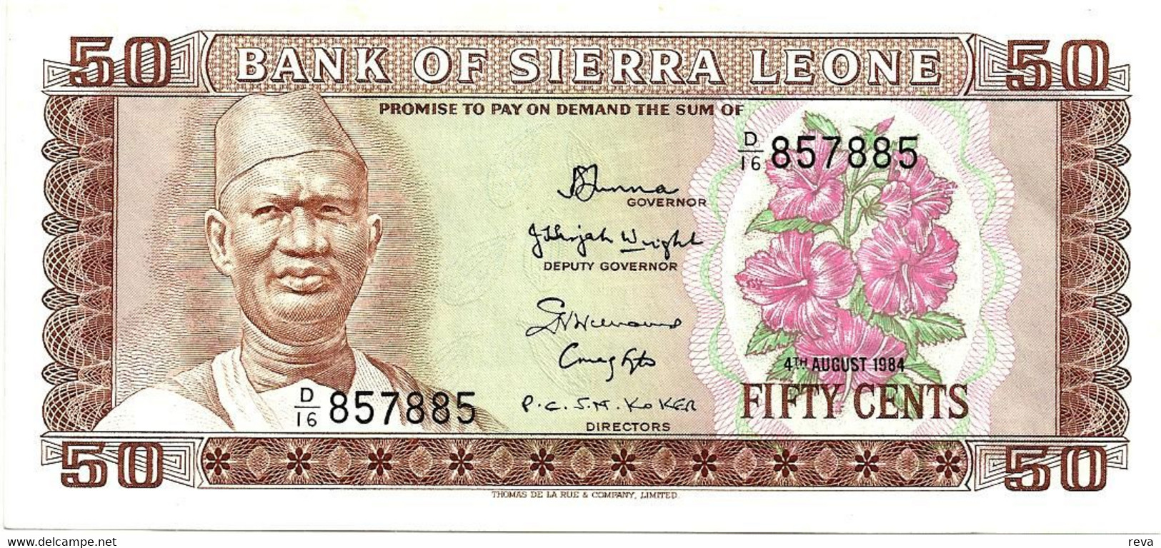 SIERRA LEONE 50 CENTS BROWN MAN FRONT BUILDING  BACK DATED (04-08-1984) UNC P.4e READ DESCRIPTION - Sierra Leone